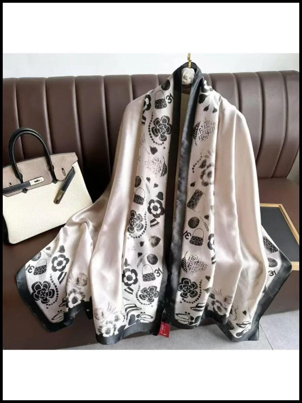 Elegant Floral Silk Scarf Shawl Lightweight Polyester Wrap Trendy Headscarf